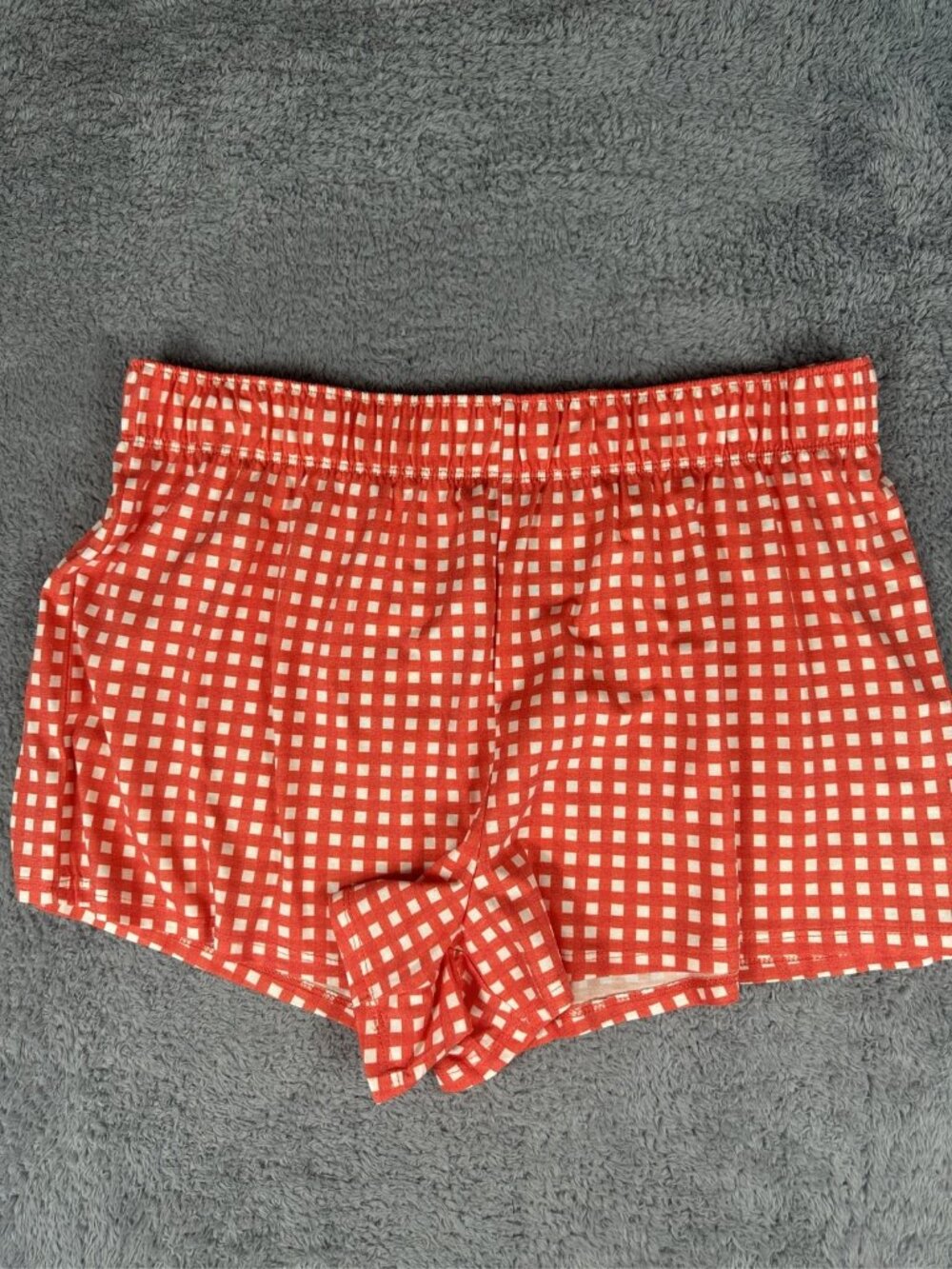 Womens Shorts XL Red White Gingham Check Elastic Waist Lounge Pajama